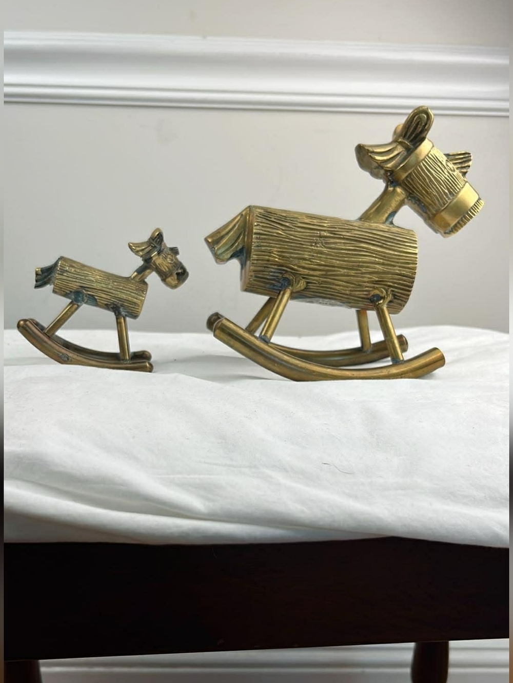 Stunning Vintage Solid Brass "Log Style" Rocking Horse Duo